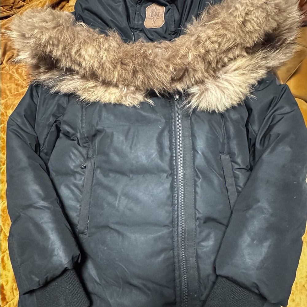 Mackage girls Black Puffer Jacket with Faux Fur Trim
